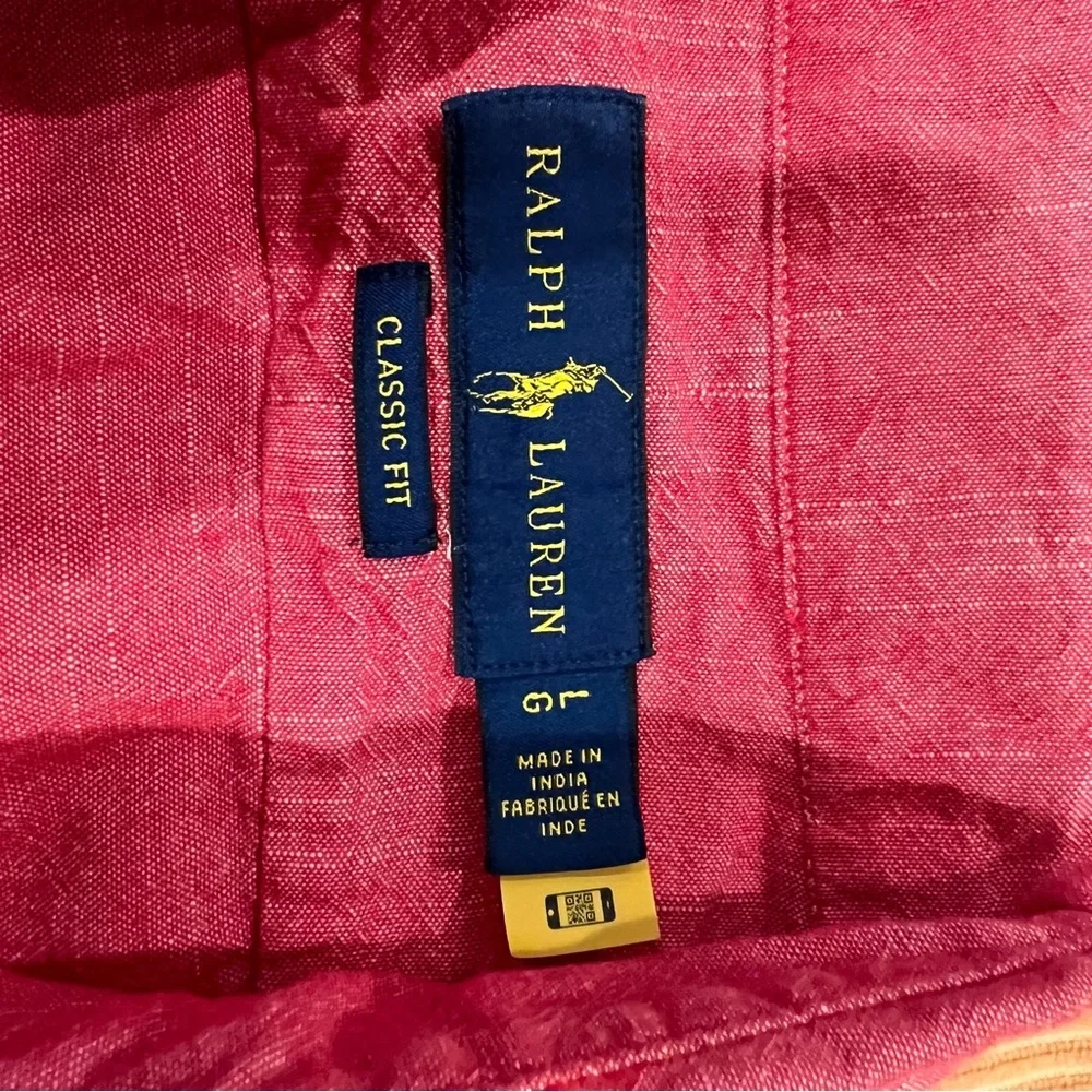 Polo RALPH LAUREN Men’s Large Red 100% Cotton Classic Fit Collared Dress SHIRT - Picture 6 of 13